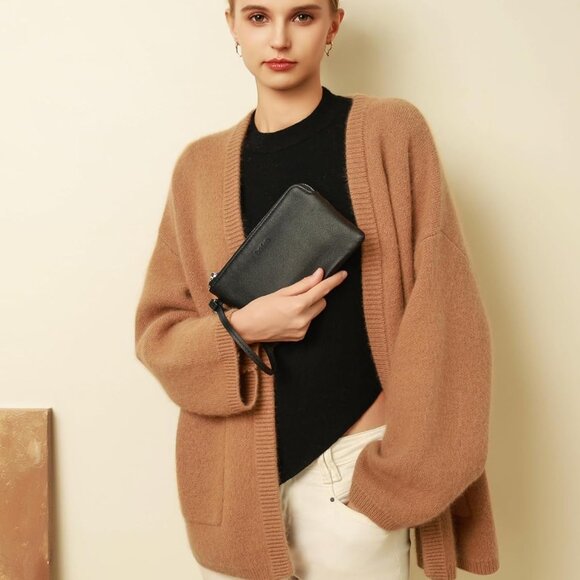 Genuine Leather Wristlet Clutch for Women with Card Slots and Smartphone Pocket - Picture 2 of 8